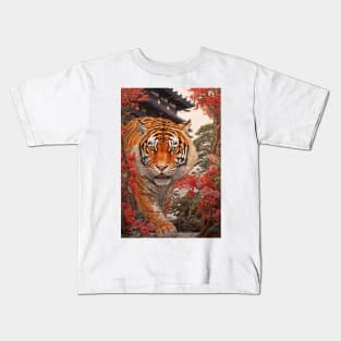 Red Flowers Tiger Kids T-Shirt